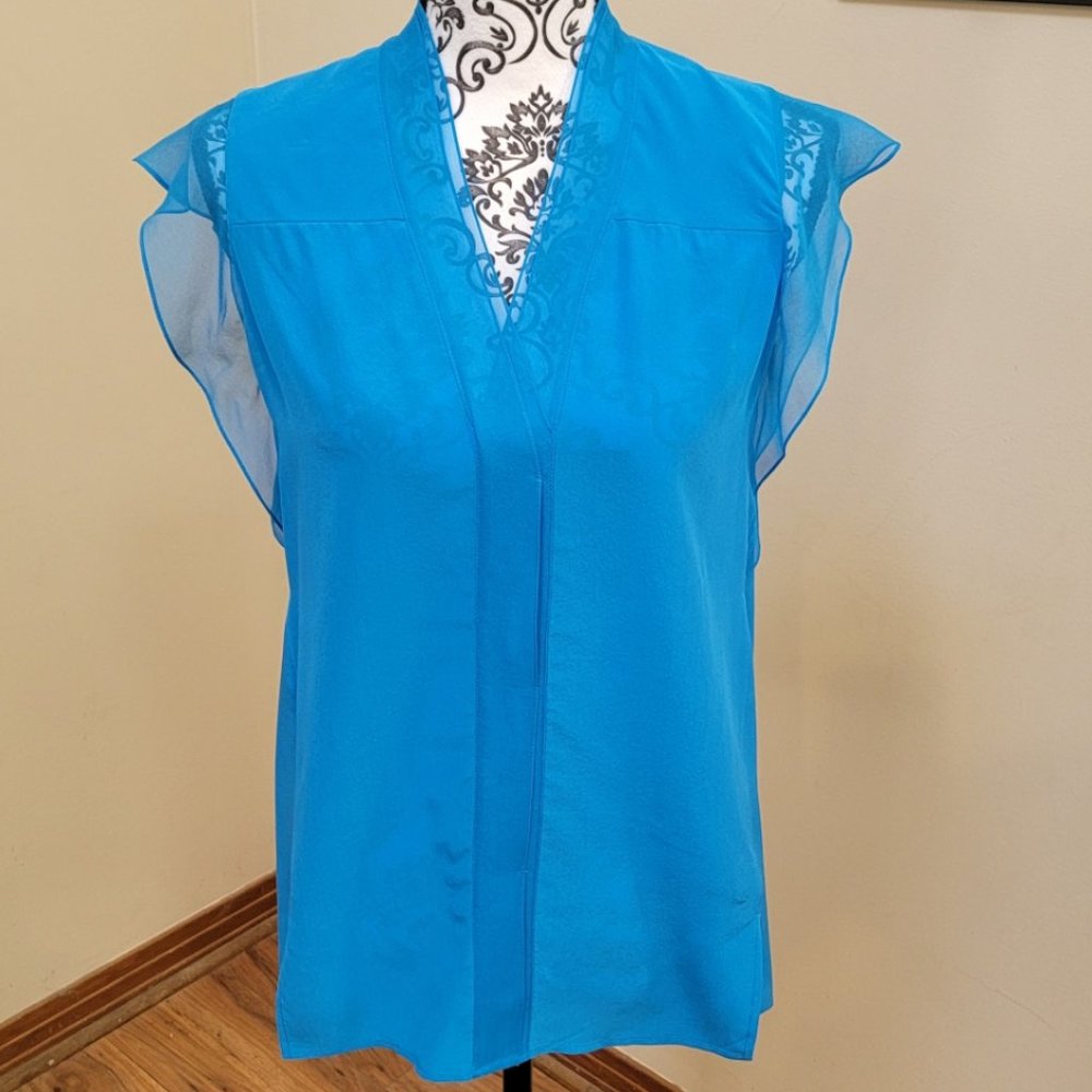 Elie Tahari Nancy Flutter Sleeve 100% Silk Blouse SZ XS
